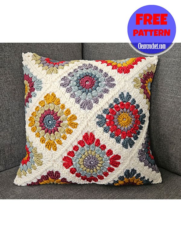 granny square crochet sunflower pillow