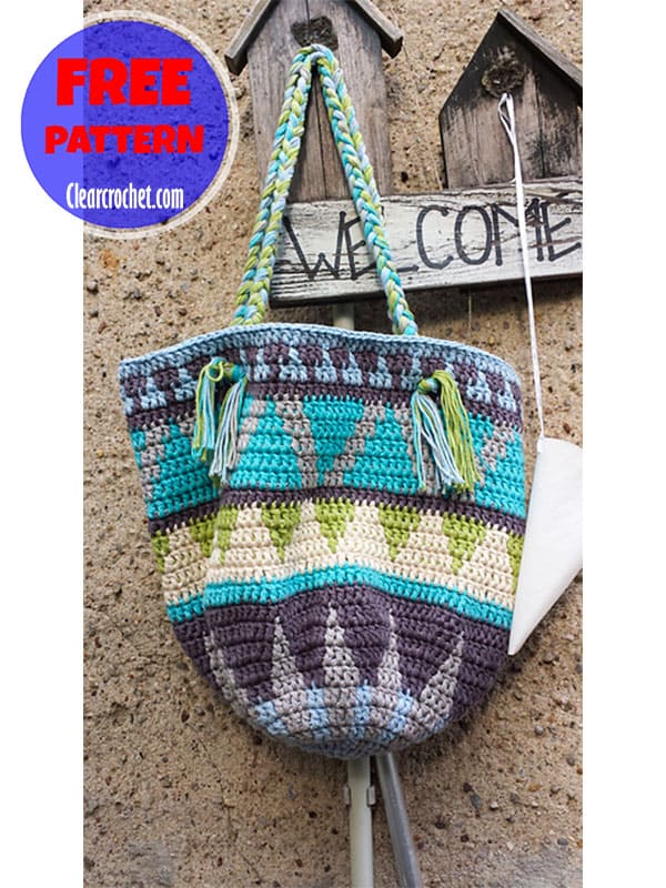 colorwork crochet shopping bag pattern