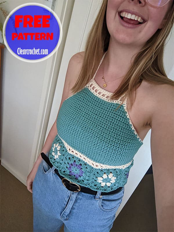 crochet granny square halter neck top