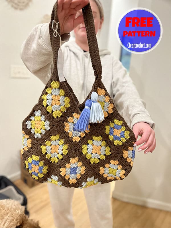 crochet granny square tote bag