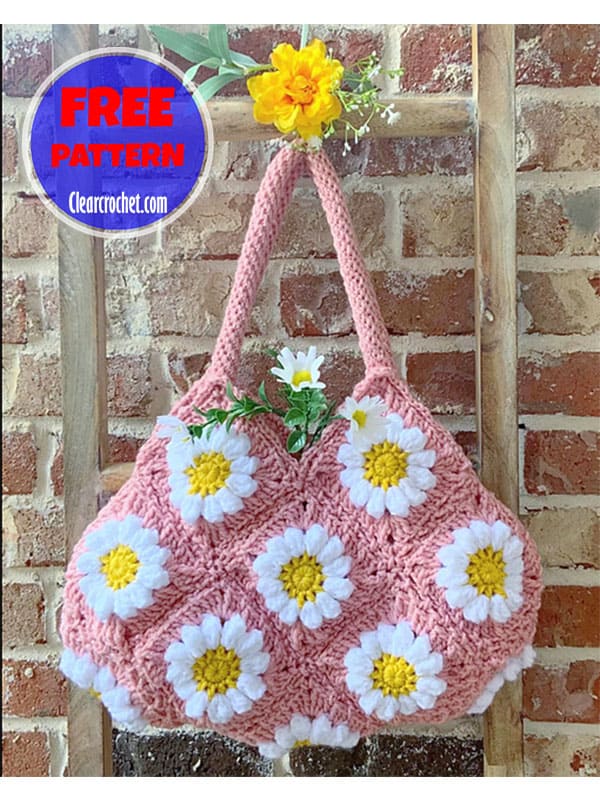 Daisy crochet granny square tote bag free pattern (2)