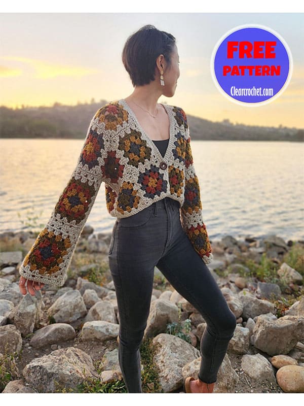 Long sleeve cozy crochet granny square cardigan free pattern (2)