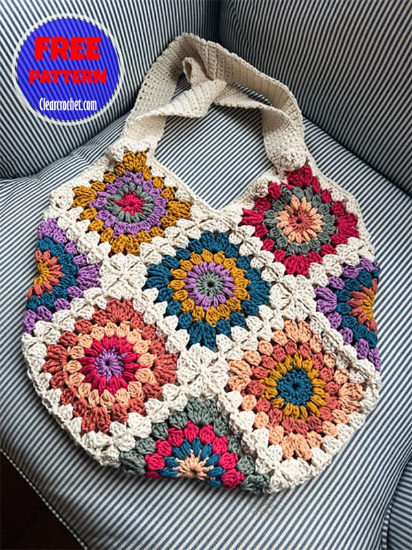 crochet granny square tote bag